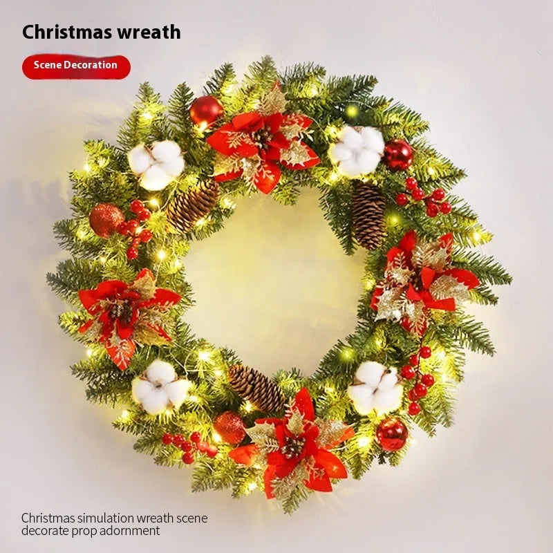 Christmas wreath 40cm diameter handmade PVC with lights red ball flower on door