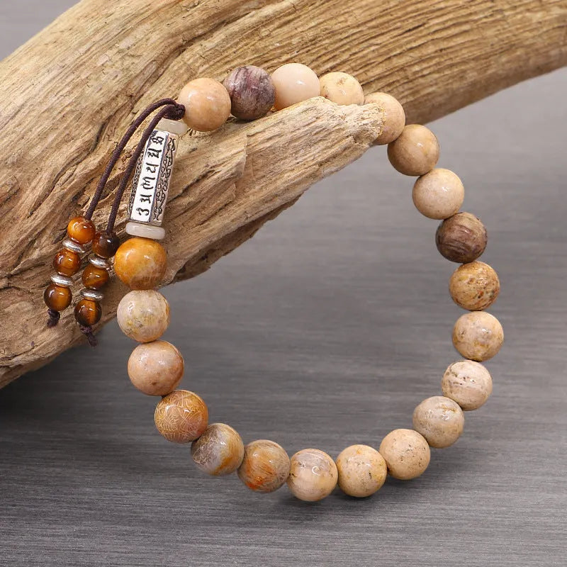 Handmade stone bead bracelet wood colour retro style original design