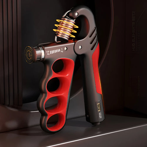 Adjustable electronic count spring grip with LCD screen in grey, orange and red colour options