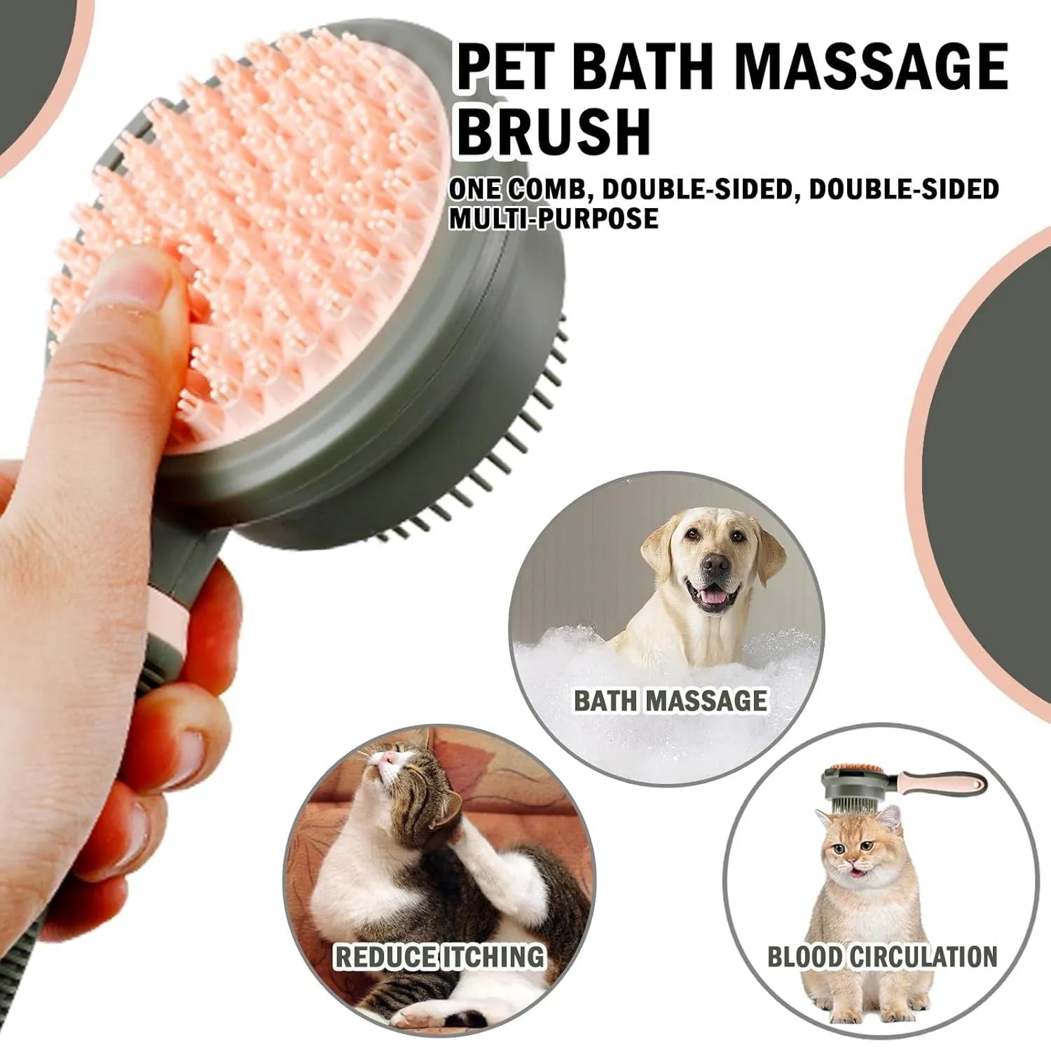 Green and pink reversible cat brush showing slicker brush side and flea comb side with release button