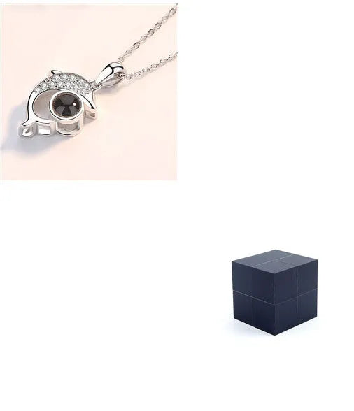 I Love You necklace with zircon pendant in silver, 100 languages design, chain length 40+5 cm