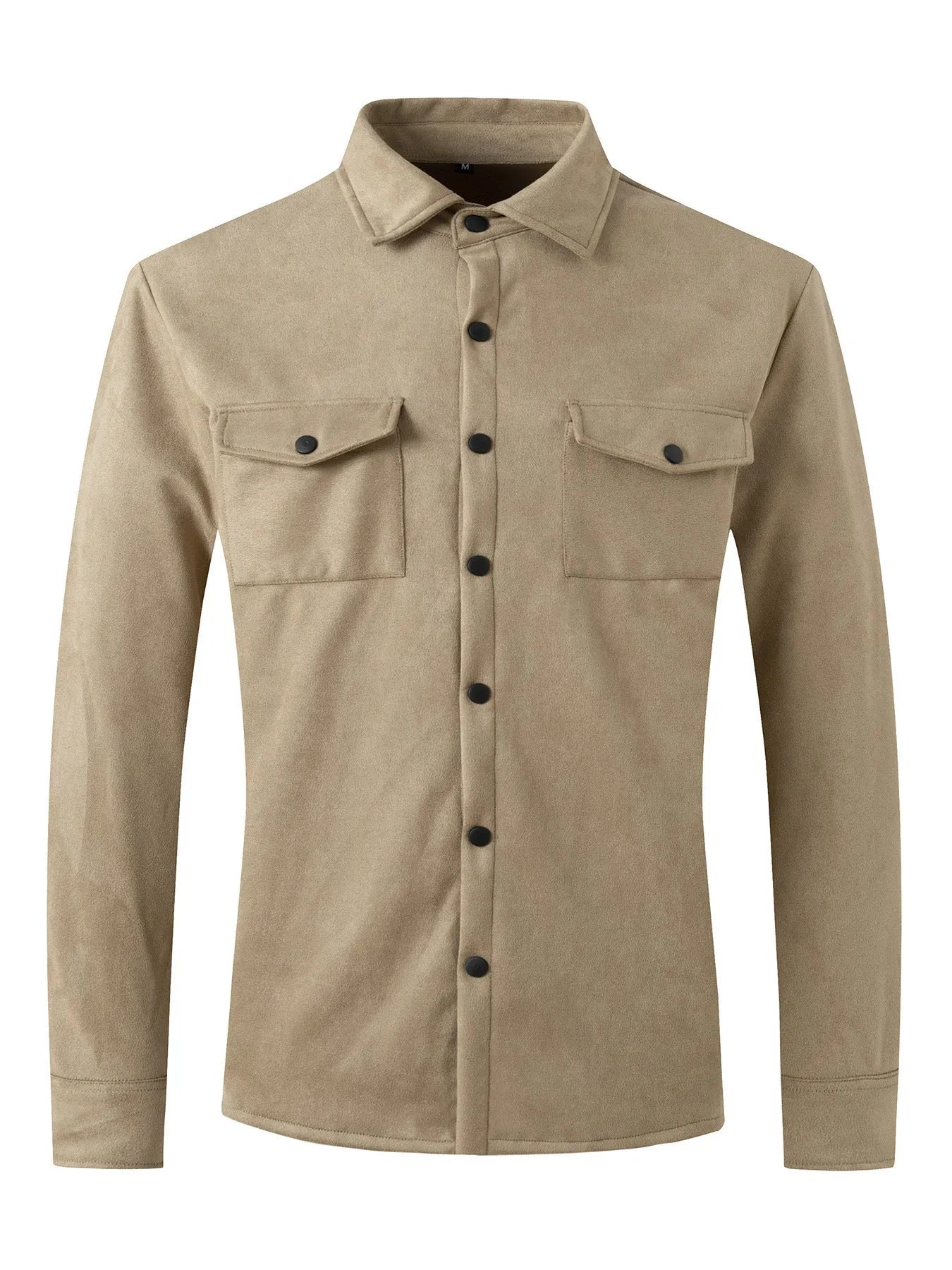Men's turn-down collar casual jacket in solid colour with 3D patch pockets and loose fit