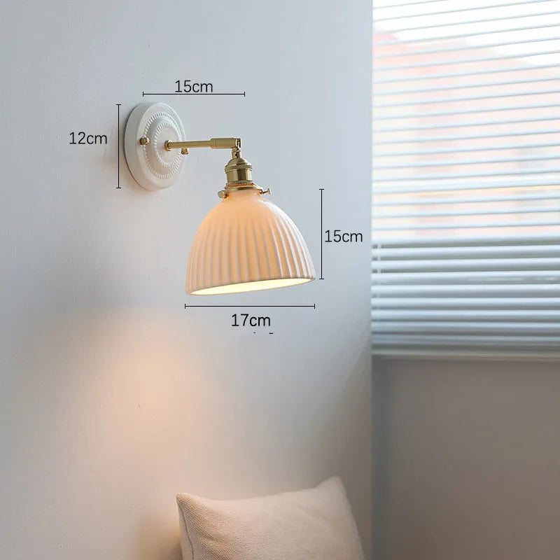 Nordic ceramic shade bedside reading lamp with copper iron body for study or bay window use