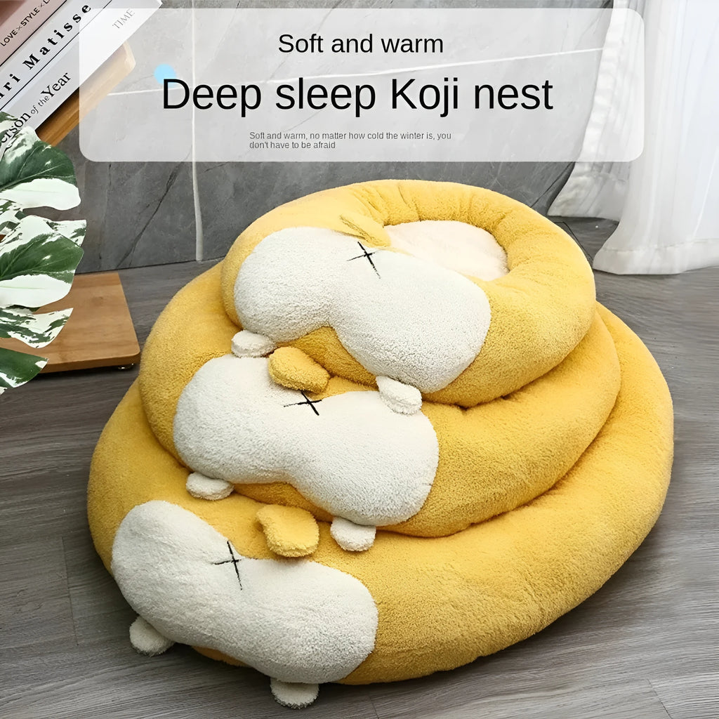 Corgi-shaped plush pet bed for dogs and cats in three sizes