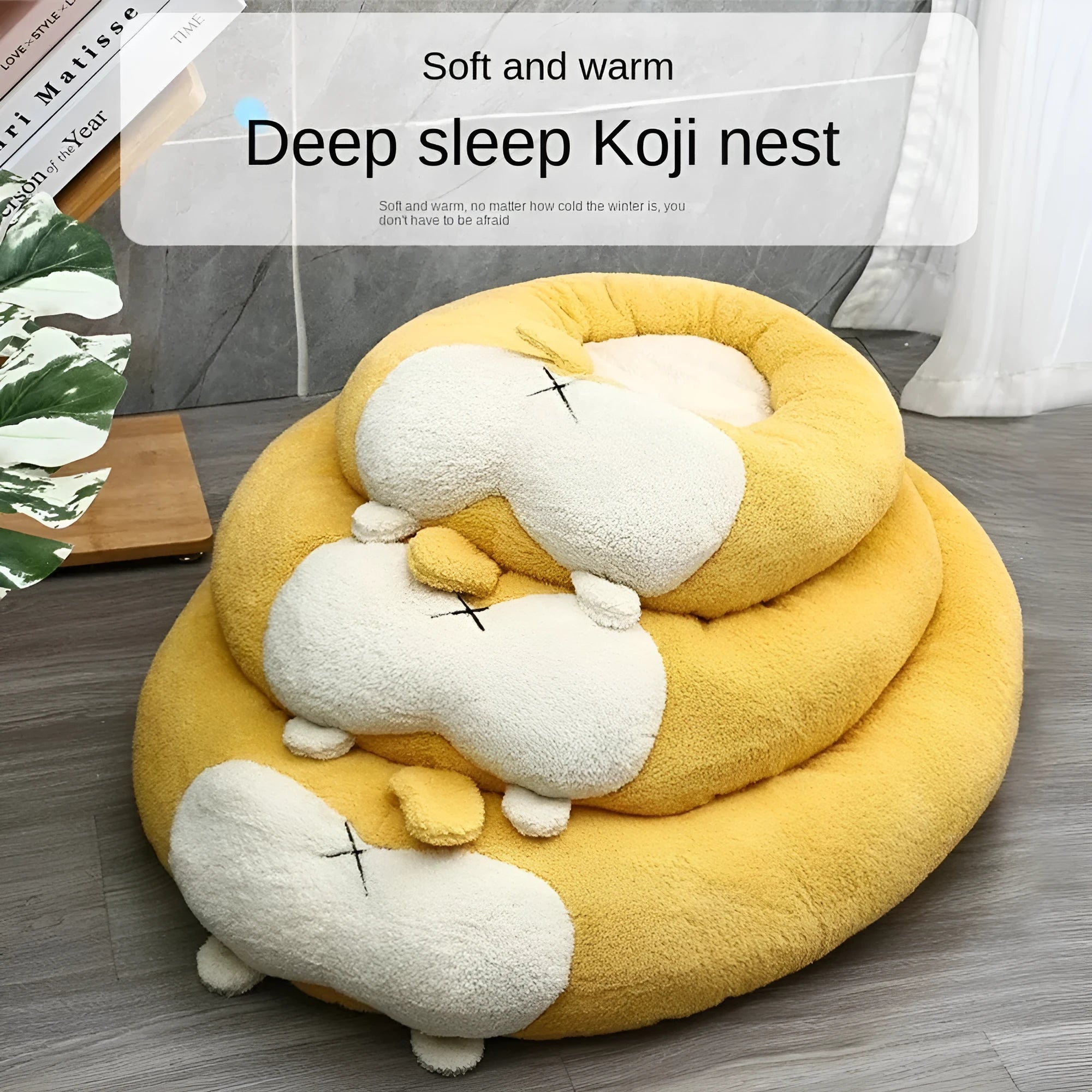 Corgi-shaped plush pet bed for dogs and cats in three sizes