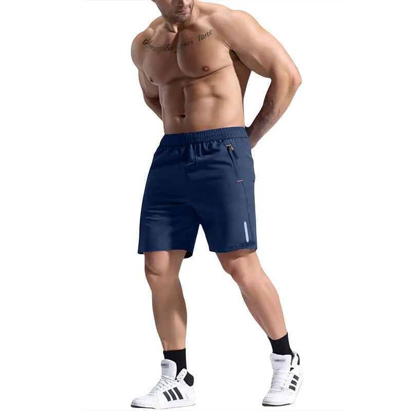 Men's bamboo fibre sports shorts in army green with an elastic high waist and drawstring closure.