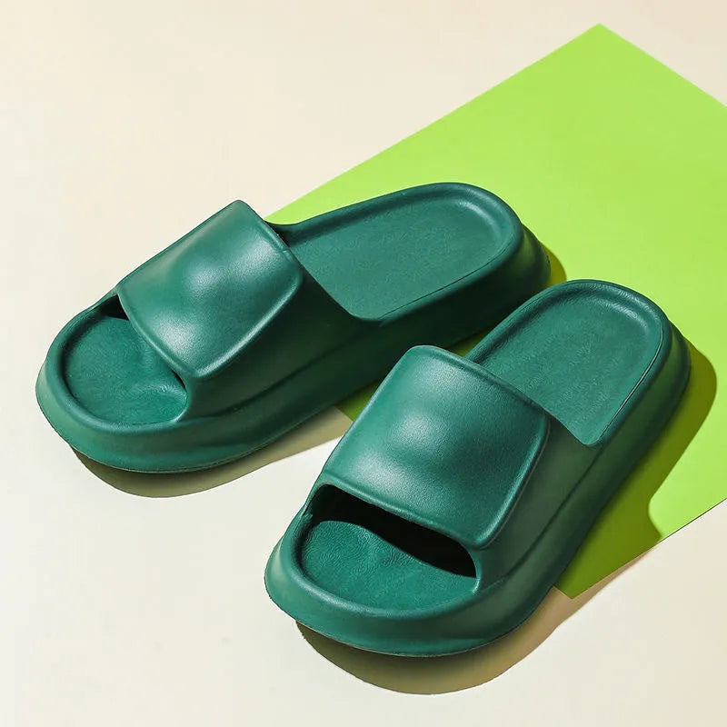 EVA flip-flop slippers with thick sole in multiple colours on a white background