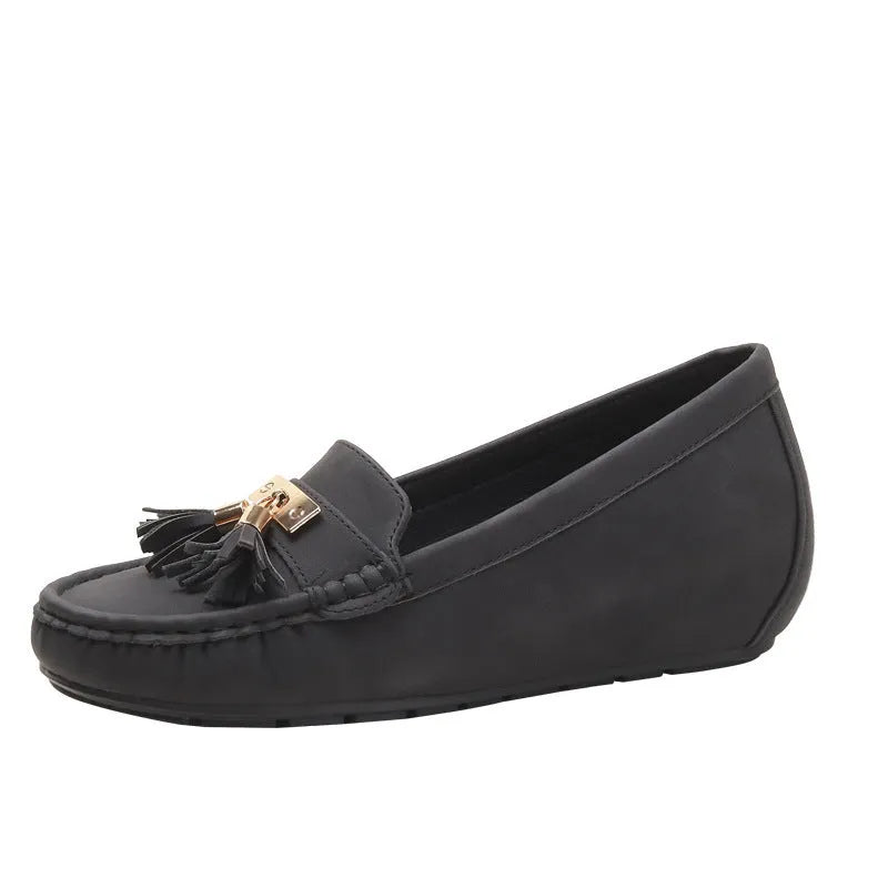 Nude casual work shoes with mid heel height increase and round toe design in multiple colour options