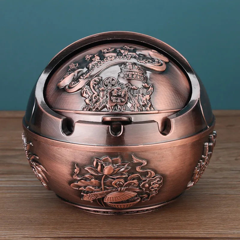 Creative alloy ashtray in bronze with smoke extinguishing slot, featuring a detailed Money Tree design.