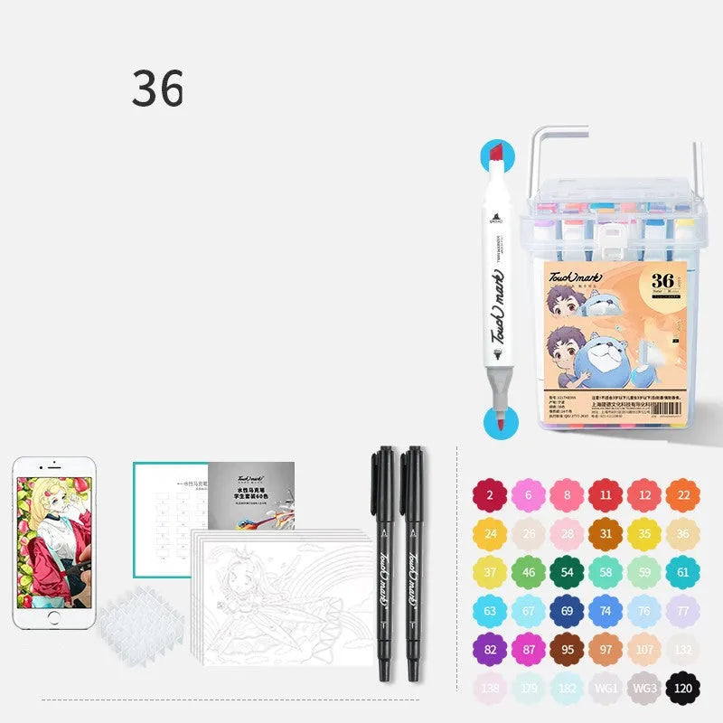 Watercolour pen set for children with 24 colours in a pencil bag, flower design
