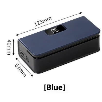 Small white and blue manual heat sealing machine for plastic food bags.