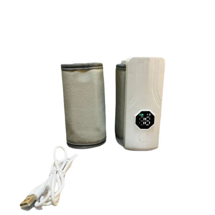 Car charger electric milk warmer in grey and white with 12V DC plug for vehicle power