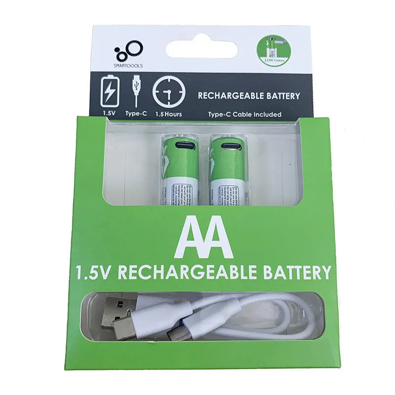 AA and AAA rechargeable lithium batteries with USB charging cable and indicator light