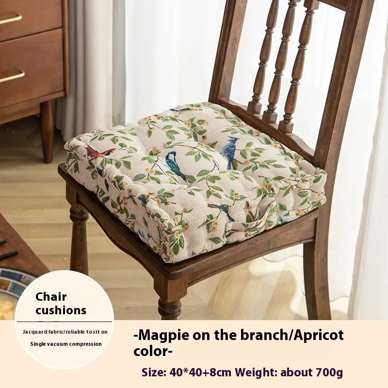 American dining chair back cushion with botanical pattern providing waist support for long sitting comfort