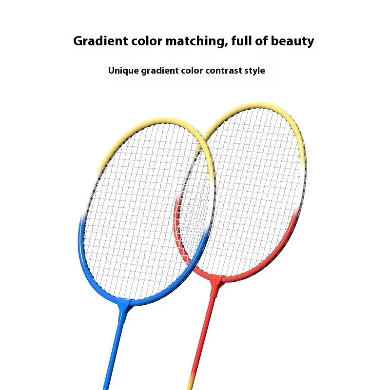 Pair of blue and red alloy ultra-light split badminton rackets for recreational play