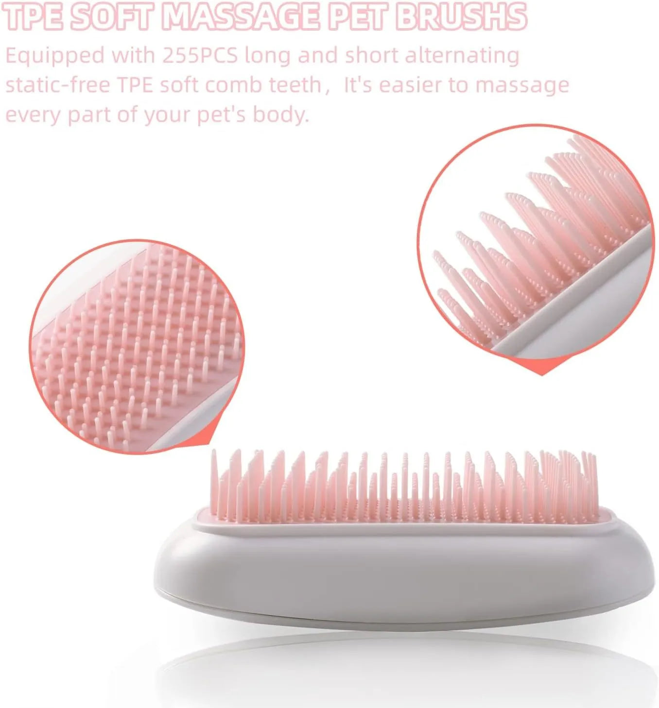 Light pink and white handheld electric pet massage brush with TPE teeth