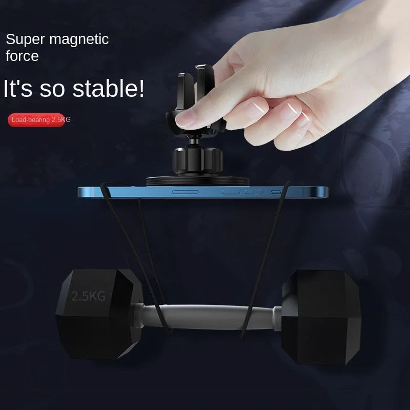 Black aluminium alloy magnetic car air vent mobile phone holder showing 360° rotation