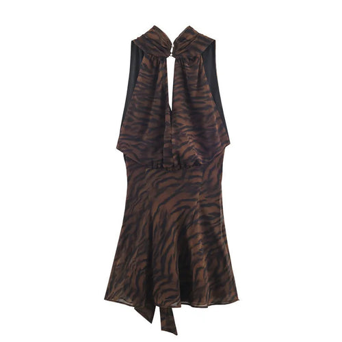 Animal print double breasted mini dress with asymmetric pleated skirt and long sleeves