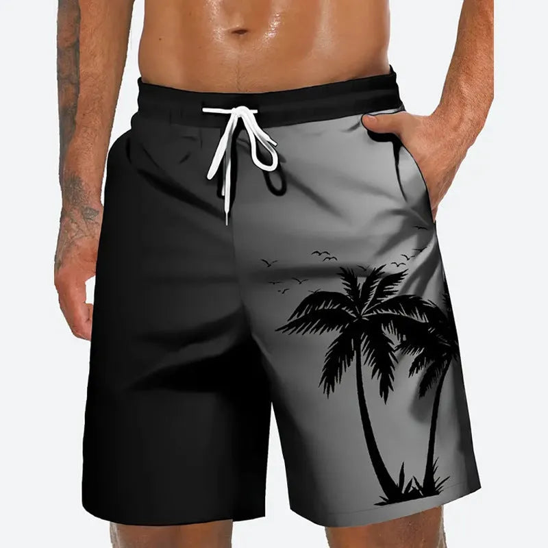 Men's loose-fit polyester beach shorts in a plus size on a neutral background