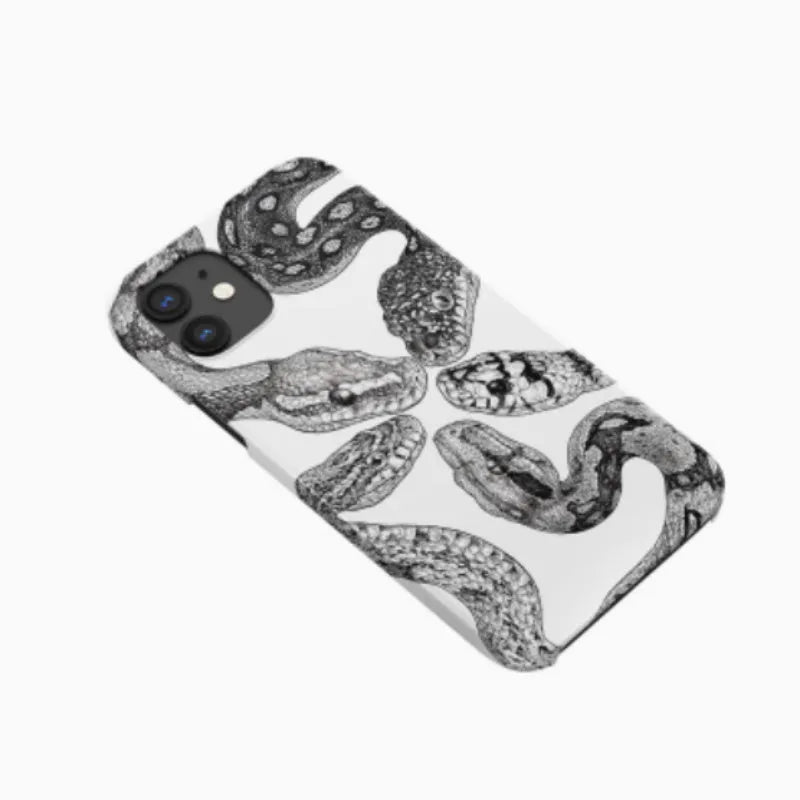 Black and white retro python illustration phone case for iPhone with frosted hard shell finish