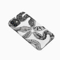 Black and white retro python illustration phone case for iPhone with frosted hard shell finish