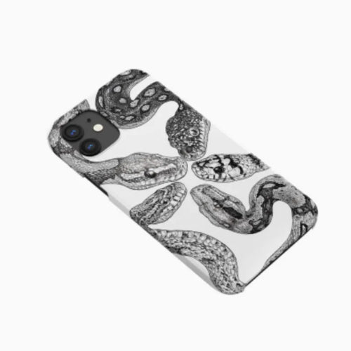 Black and white retro python illustration phone case for iPhone with frosted hard shell finish