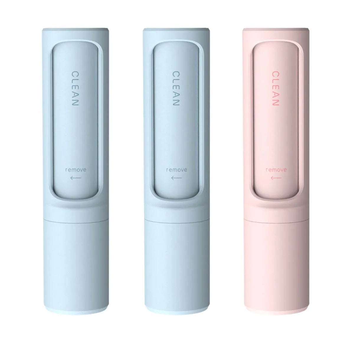 Rotating cylinder electrostatic pet hair removal brush in light pink with ABS body on a white background