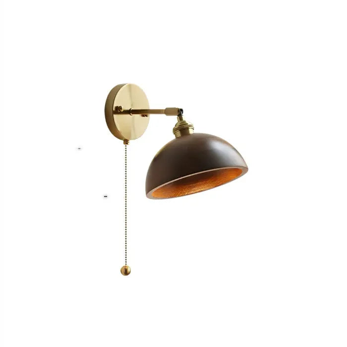 Nordic style wooden wall-mounted lamp with plug, shown in walnut colour finish.