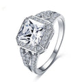 Women's geometric zircon ring with hollow quadrilateral design and platinum colour finish