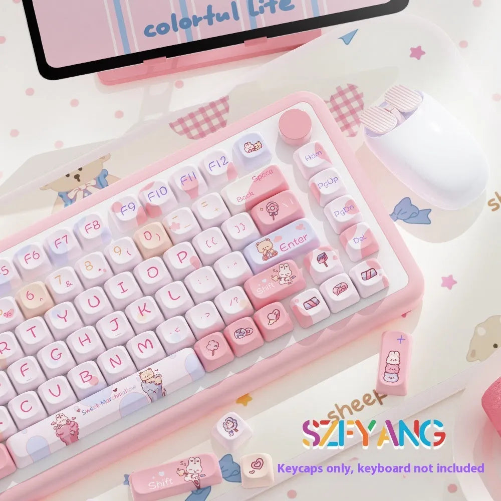 Sweet cotton candy coloured mechanical keyboard keycaps in 112-key and 120-key configuration options