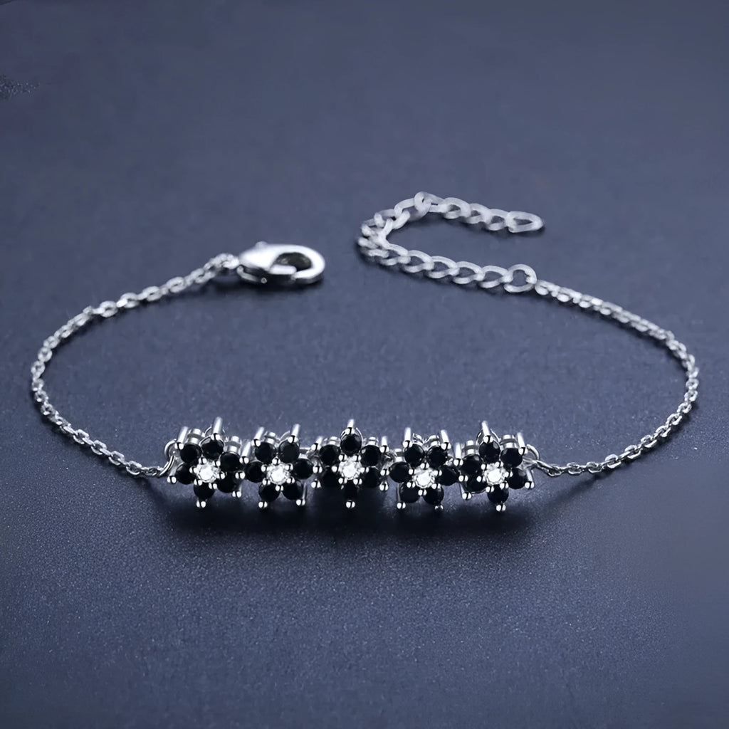 High profile fashion lady's flower bracelet in black titanium steel for women
