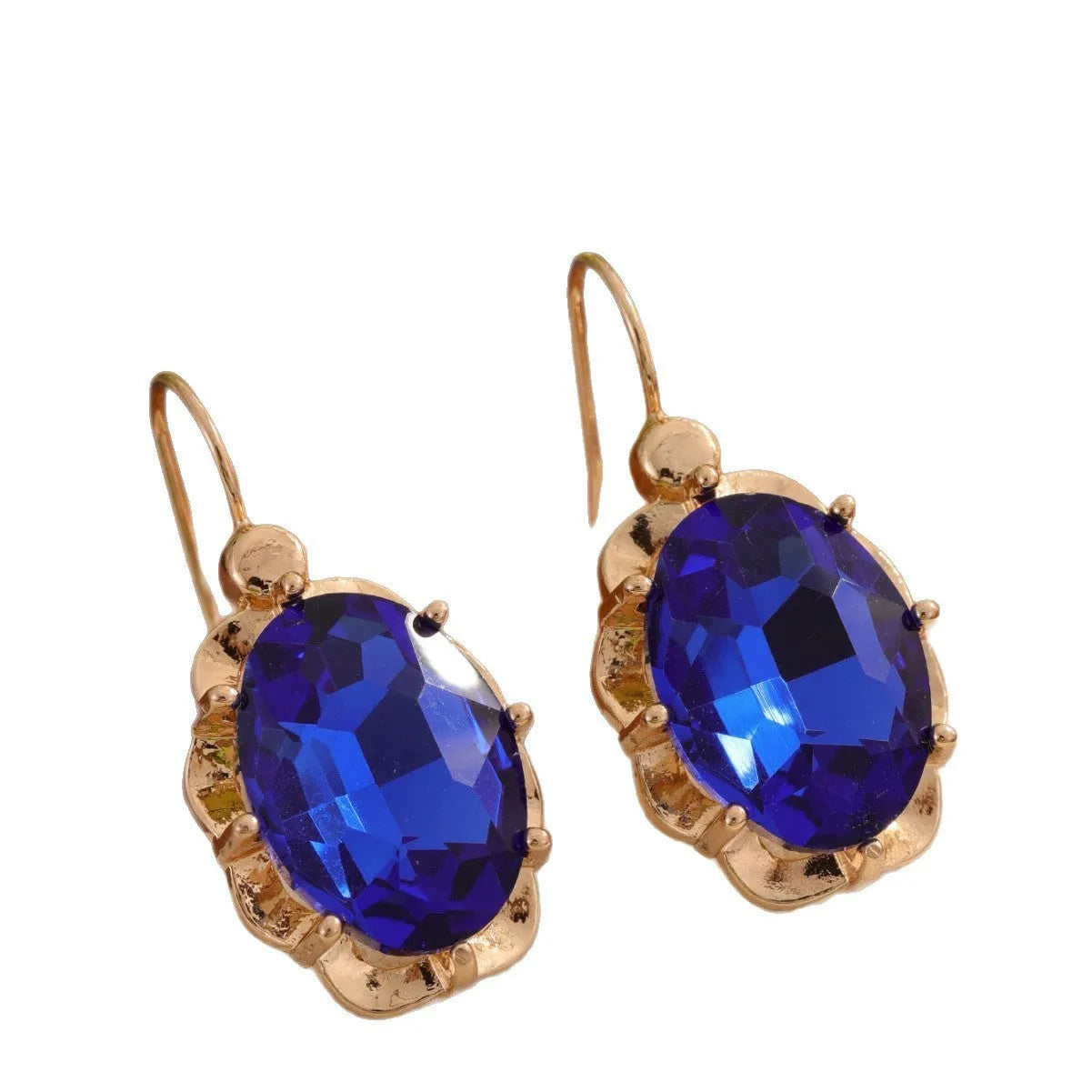 Pair of diamond studded earrings in polished zinc alloy, available in light blue, rose red, and royal blue colours