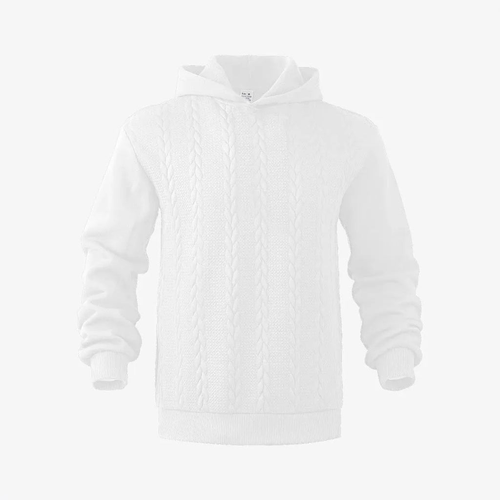 Men's solid colour hooded pullover sweatshirt in loose fit polyester fabric, long sleeve casual top available in multiple colours