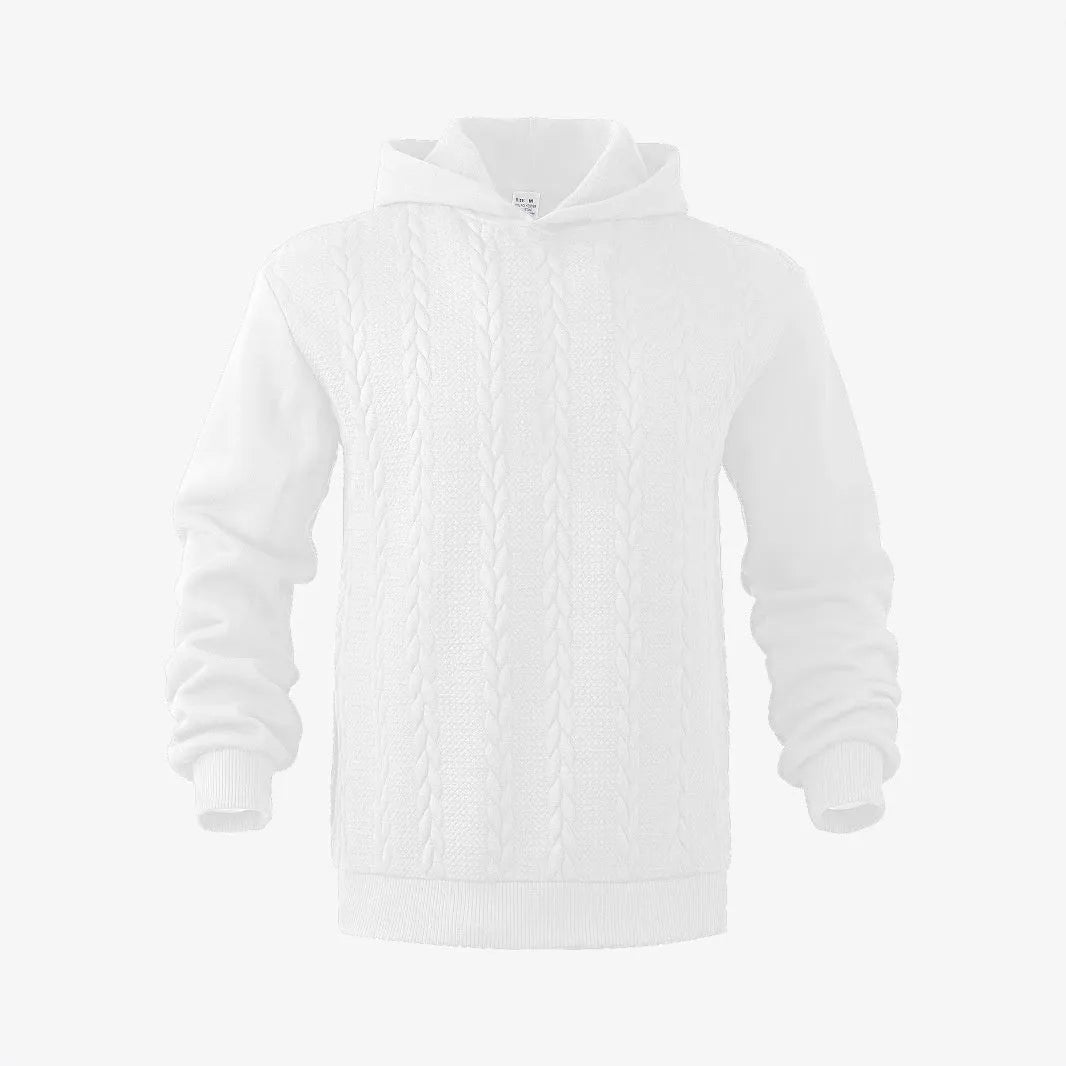 Men's solid colour hooded pullover sweatshirt in loose fit polyester fabric, long sleeve casual top available in multiple colours