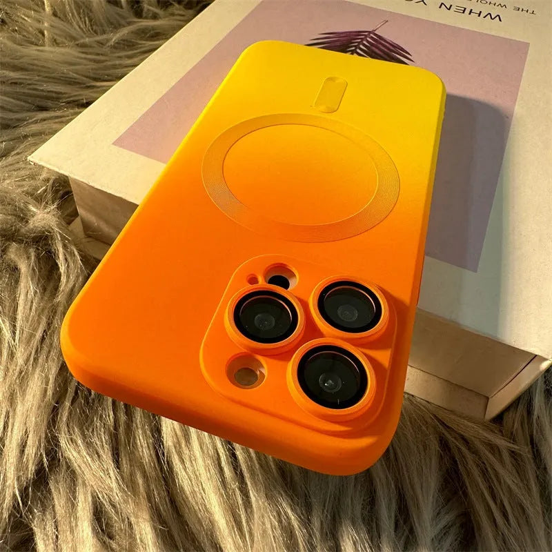 Liquid silicone two-tone gradient magnetic phone case for iPhone 15 series in blue green colour