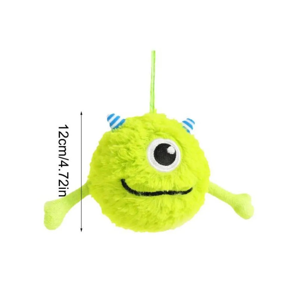 Green plush and TPR interactive sound-activated ball dog toy for teething puppies.