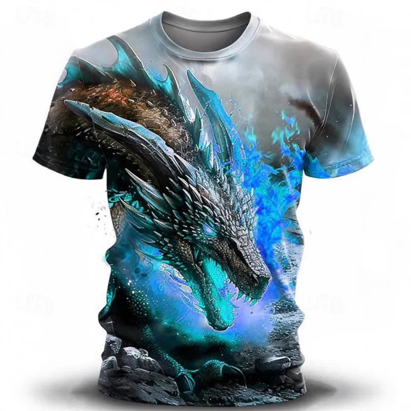 Men's short-sleeved T-shirt with 3D wind dragon graphic print on milk silk fabric