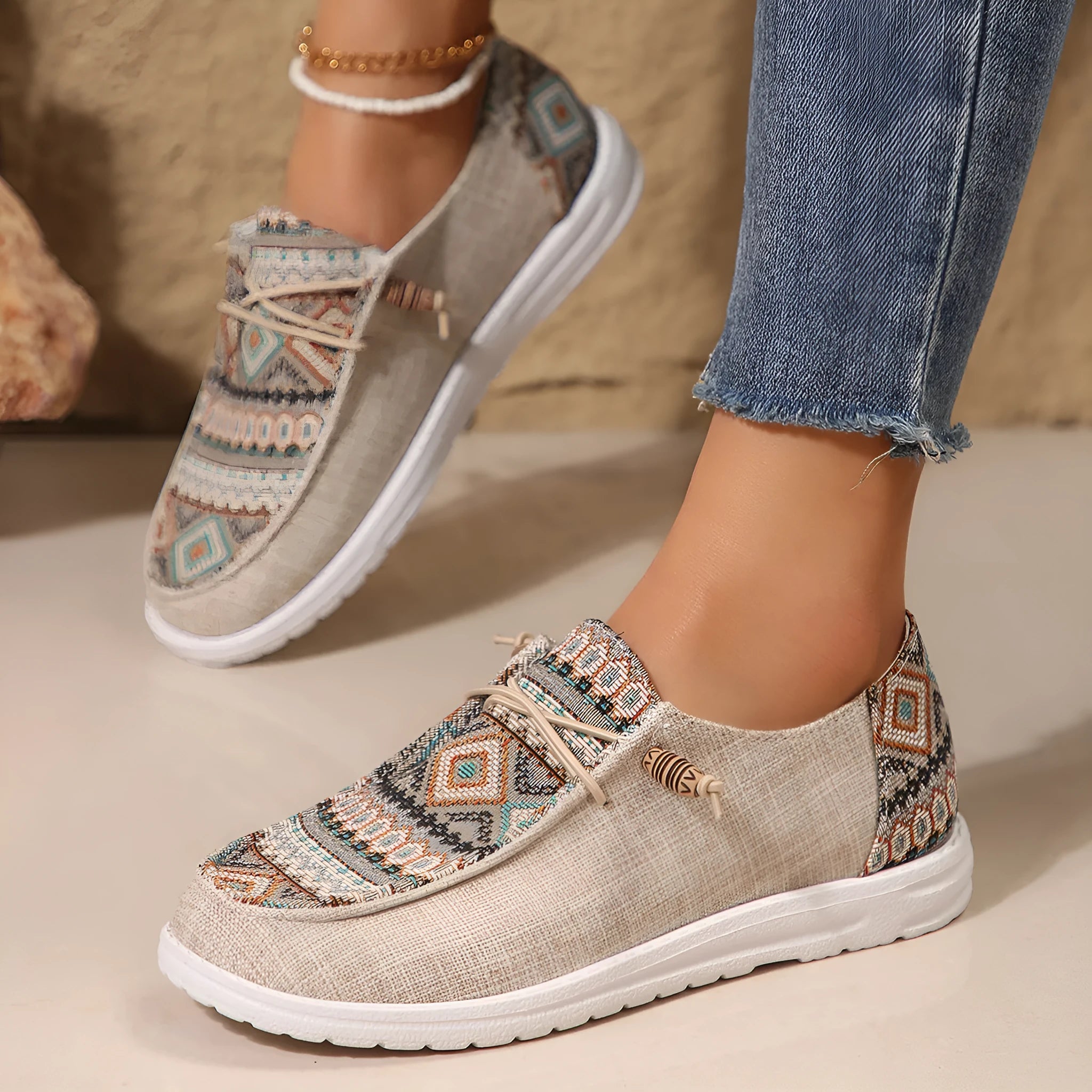 Women's flat round toe casual shoes in black, dark grey, or khaki with a low-top design and rubber sole.