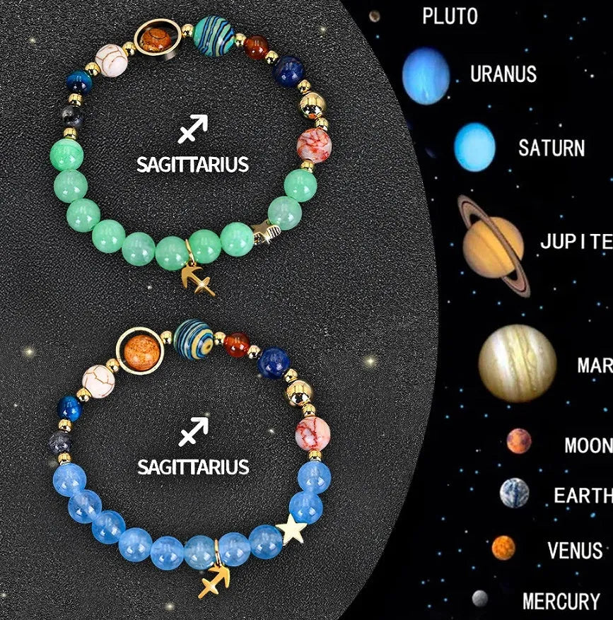 Natural stone beaded zodiac bracelets showing twelve animal signs on elastic cord