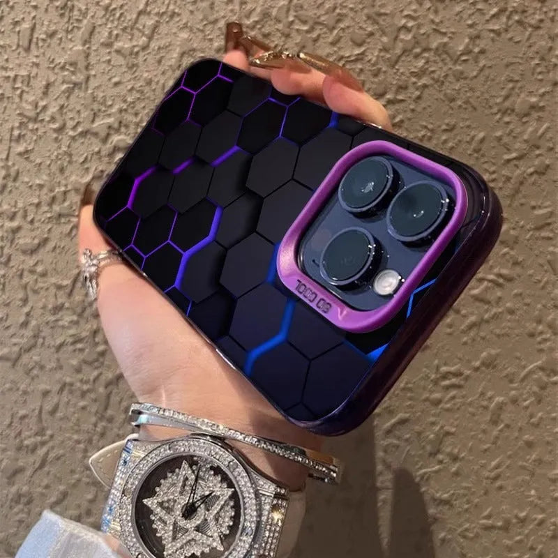 Frosted protective phone case for Apple iPhone with honeycomb square pattern in Moonlight colour options