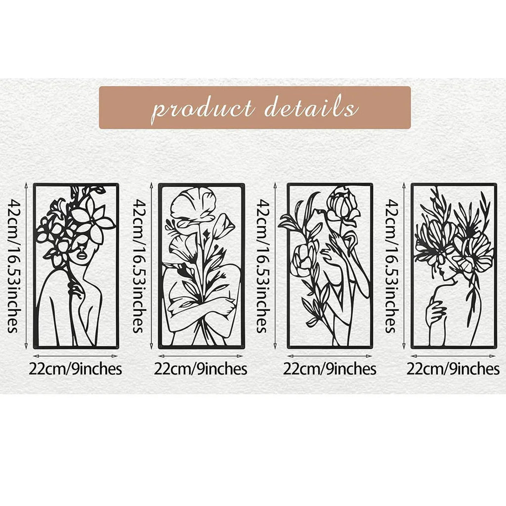 Set of four iron human body partial wall decorative paintings, modern simplicity style, each 17 by 10 inches