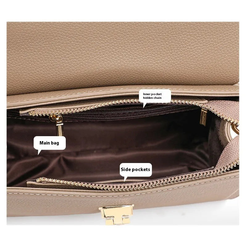 Elephant grey genuine leather vintage lock handbag with crossbody strap and square vertical shape