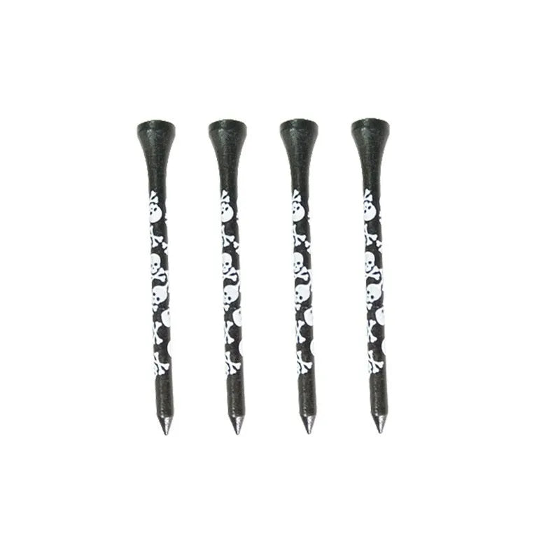 Bamboo golf spike dowel pins with black skull print in 70mm and 83mm lengths