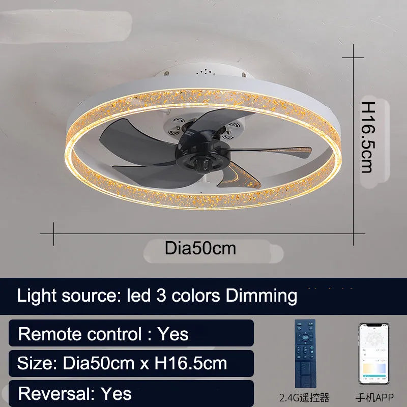 Nordic style remote control ceiling fan with LED light in a coffee gold finish.