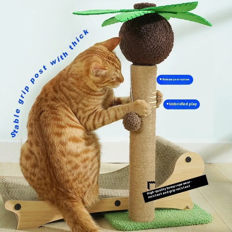 Wooden beach chair design cat climbing frame with hemp scratching mats and enclosed nest areas