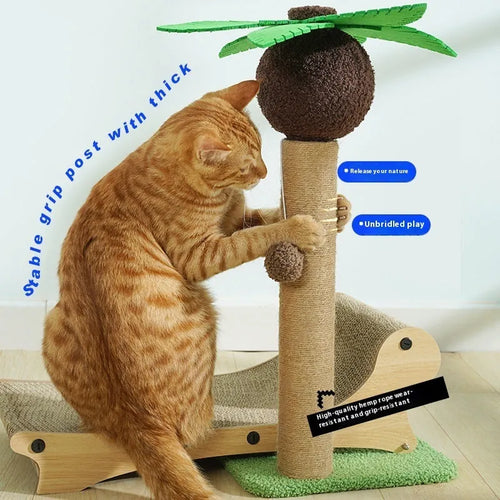 Wooden beach chair design cat climbing frame with hemp scratching mats and enclosed nest areas