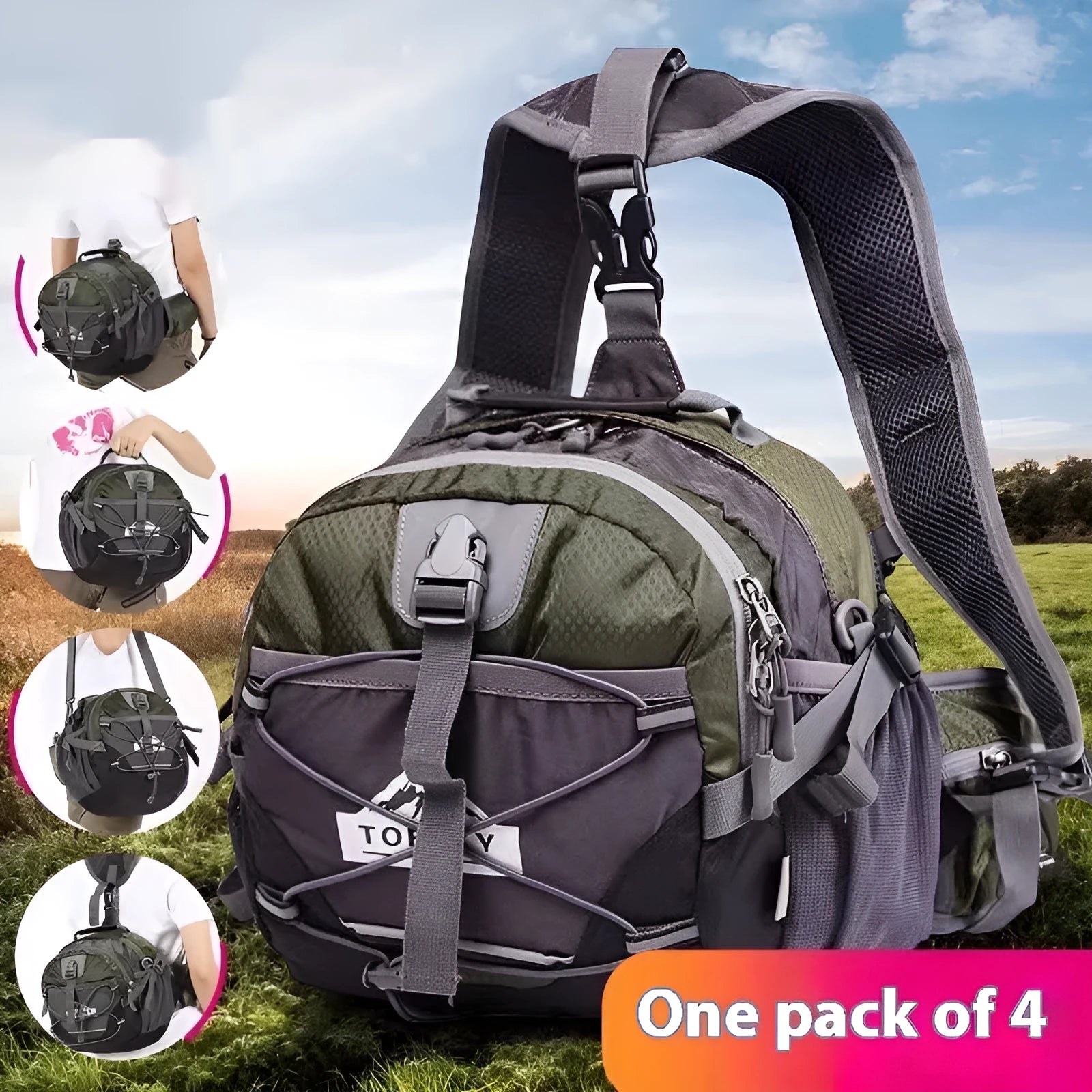 Outdoor multi-functional sports waist bag in Army Green with 18L capacity and nylon construction, shown as crossbody bag