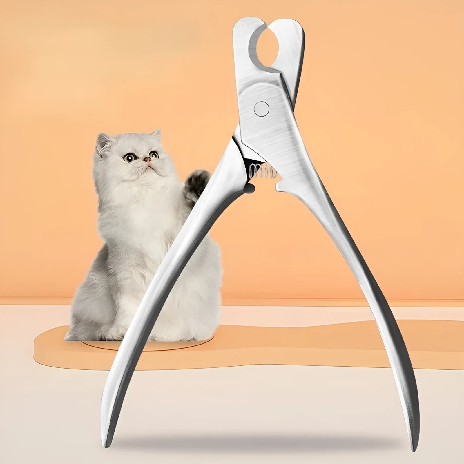 Silver professional pet nail clipper with stainless steel blades and safety guard for dog and cat grooming