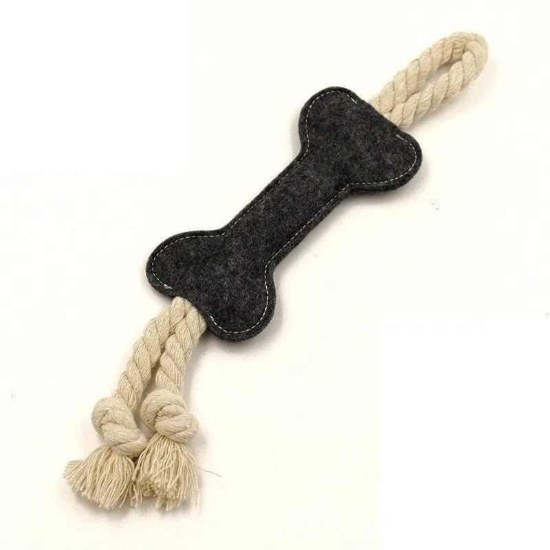Bone shaped dog toy with rope knot design in choice of four colours for bite resistant training