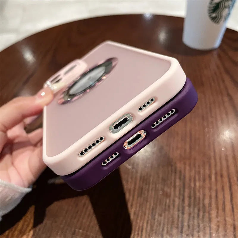 Magnetic frosted PC phone case for iPhone 15 series in blue colour showing shockproof protective sleeve design